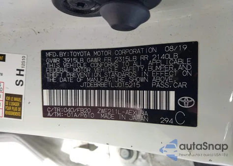 2020 Toyota Corolla Hybrid Le from USA, damaged, VIN JTDEBRBE1LJ015215